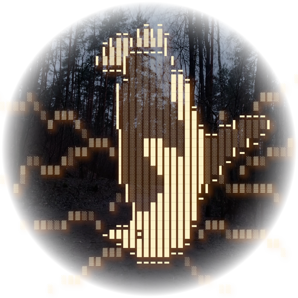 ASCII art of Kernal penguin in front of a dark forest background